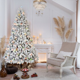 6FT Flocked Christmas Tree with 350 Colorful UL Lights and 36 Natural Pine Cones - 888 Snowy PVC Tips, Hinged Branches, Stable Metal Stand, Easy Setup T3637P339782