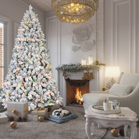 7FT Flocked Christmas Tree with 500 Colorful UL Lights and 45 Natural Pine Cones - 1124 Snowy PVC Tips, Hinged Branches, Stable Metal Stand, Easy Setup T3637P339783
