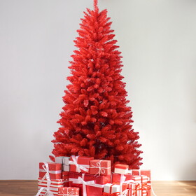 6FT Red Christmas Tree - Pure Red PVC Tree with 804 Tips, Hinged Branches for Easy Setup, Stable Metal Stand, Bold Holiday Decoration T3637P339806