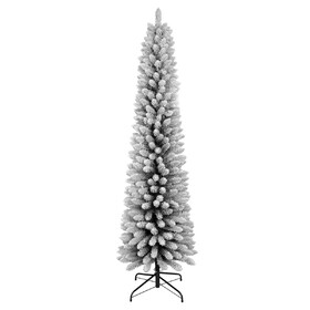 6FT Flocked Pencil Christmas Tree - Slim PVC Tree with 358 Snowy Tips, Space-Saving Design, Realistic Snow Effect, Sturdy Metal Stand, Easy Setup T3637P339884