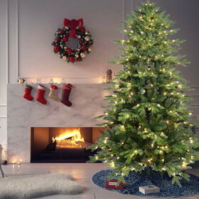 4FT Green PVC+PE Christmas Tree with 150 Warm White UL Lights - 919 Tips, Hinged Branch Design, Realistic Needles, Sturdy Metal Stand, Easy assembly T3637P340267
