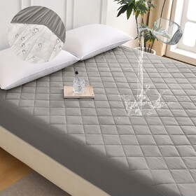 Diamond Grid Ultrasonic Waterproof Mattress Protector Gray Size Q T3656P353631