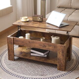 Wooden Coffee Table, Lift Top Coffee Table with Large Hidden Storage Shelf, Lift Tabletop Dining Tables for Living Room, Home Small Space T3685P338708