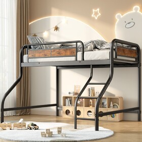 Low Loft Bed Twin, with Stairs & Guardrail, Heavy,Spaces-Saving,Black T3962P417165