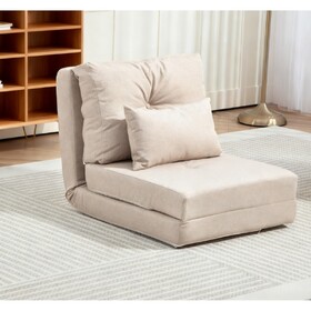 Floor Chair, Folding Upholstered Couch Bed with Adjustable Backrest, Beige T3971P405986