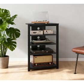 TV Stand, Storage Shelves and Steel Frame for Bedroom, Black T3971P406051