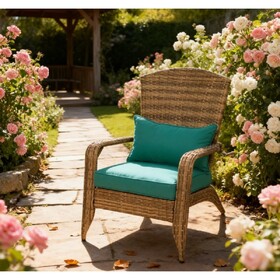 Tall Curved Backrest Chair,Patio Adirondack Chair with Rattan Wicker, Soft Cushions T3971P417331