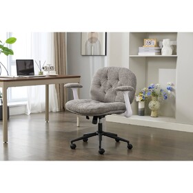 Cross Legged Chair with Flip-up Armrests, Comfy Swivel Chairs with Wide Seat for Women, Adjustable Makeup Vanity Chair for Apartment, Home, Office,Grey.