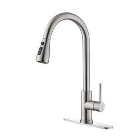 Single Handle High Arc Brushed Nickel Pull Out Kitchen Faucet, Single Level Stainless Steel Kitchen Sink Faucets with Pull Down Sprayer Th-4001Ns8