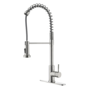 Spring Brushed Nickel Kitchen Faucet with Sprayer Pull Down, Comercial Stainless Steel Sink Faucet Kitchen High Arc Gooseneck, Single Handle Faucets with Deck Plate for 1 / 3 Holes Sink Th-4001Ns9
