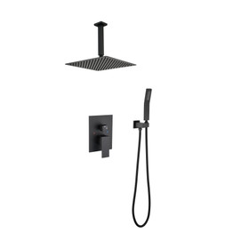 16 inches Matte Black Shower Set System Bathroom Luxury Rain Mixer Shower Combo Set Ceiling Mounted Rainfall Shower Head Faucet (Contain Shower Faucet Rough-in Valve Body and Trim) Th-6006-16Mb99