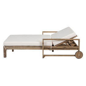TREXM 1-Piece Farmhouse-styled Wooden Outdoor Sunbed for Ultimate Relaxation Outdoor Daybed Seating 2 People for Poolside, Garden and Backyard (Beige) TM000011AAA