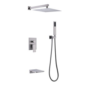Trustmade Wall Mounted Square Rainfall Pressure Balanced Complteted Shower System with Rough-in Valve, 3 Function, 10 inches Brushed Nickel - 3W02 TMSF10LYJ-3W02BN