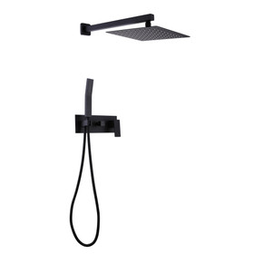 Trustmade 12 inches Matte Black Shower System Bathroom Luxury Rain Mixer Shower Combo Set Wall Mounted Rainfall Shower Head System, Rough-in Valve Body and Trim Included - 2W01 TMSF12LYJ-2W01MB