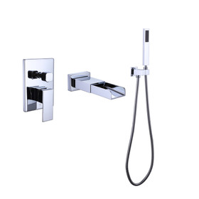 TrustMade Pressure-Balance Waterfall Single Handle Wall Mount Tub Faucet with Hand Shower, Chrome - 2W01 TMWMTFLYJ-2W01CP