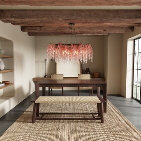 Modern Farmhouse Extendable Dining Table Set with Solid Wood Rattan Chairs - Expandable 59" to 73" for 4-8 Guests in Walnut & Champagne N842P271333D