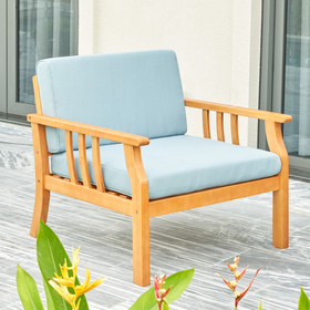 Kapalua Honey Nautical Curve Eucalyptus Wooden Outdoor Sofa Chair with Cushion V1955
