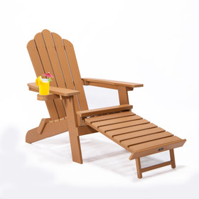 Tale Folding Adirondack Chair with Pullout Ottoman with Cup Holder, Oversized, Poly Lumber, for Patio Deck Garden, Backyard Furniture, Easy to Install, Brown. Banned From Selling on Amazon W100243597