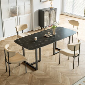 Carbon Steel Dining Table with Lauren Black Gold Stone Surface - Supports up to 74 kg W1002S00001