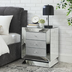 Classic bedroom elegant bedside table, 1 piece of 3 drawer mirrored bedside table W1005P183000