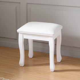 White Vanity Stool Padded Makeup Chair Bench with Solid Wood Legs W102747362