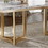 Bura Modern Marble Dining Table with Rectangular Tabletop Gold Stainless Legs, for Kitchen and Dining Room W1032S00061