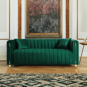 79.92" Modern Vertical Channel Tufted Velvet Sofa,Comfortable Sofa for Living Room-Green