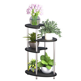 Simple four-layer flower stand, black wooden board and steel frame, suitable for balcony, living room, hall, bedroom, study W1041200003