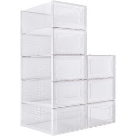 Foldable Shoe Box, Stackable Clear Shoe Storage Box - Storage Bins Shoe Container Organizer, 8 Pack,White W104143044