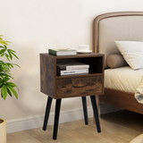 Set of 2 Mid Century Nightstand, Side Table with Drawer and Shelf, End Table for Living Room Bedroom, Rustic Brown W104146401