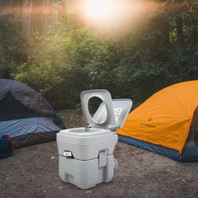 5 Gallon Portable Toilet, Flush Potty, Travel Camping Outdoor-cold gray W104150718