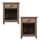 Set of 2 Farmhouse Nightstand, Wood Bedside Table with Drawer and Open Compartment, Light Brown W104151299