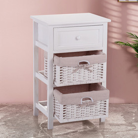 One Drawer Nightstand with Two Removable Baskets, Storage Bedside Table, Modern End Table with Tall Legs, Indoors, White W104151565