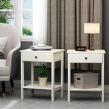 Wood Nightstand Set of 2, Modern Bedside Table with Drawer and Shelf, 3-Tier Sofa Side Table End Table, Living Room Bedroom Furniture, White W104156082