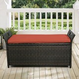 Patio Wicker Storage Bench Outdoor Rattan Deck Storage Box with Red Cushion W104156510
