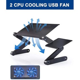 Adjustable Laptop Desk, Laptop Stand for Bed Portable Lap Desk Foldable Table Workstation Notebook Riser with Mouse Pad, Ergonomic Computer Tray Reading Holder Bed Tray Standing Desk, 2 Cooling Fan