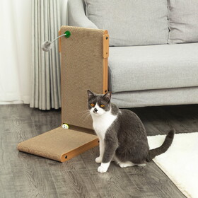 L-shaped Cat Scratching Board Cat Toy- Corrugated Cardboard + MDF, Walnut Color W104160764