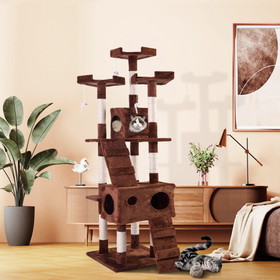 67" Multi-Level Cat Tree, Scratching Posts, Kitten Activity Tower with 3 Perches W104160768