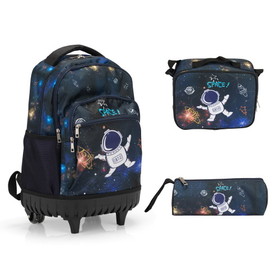 20-inch 3PCS Kids Rolling Luggage Set, Trolley Backpack with Lunch Bag and Pencil Case for Girls / Boys, Suitcase with astronaut Pattern W104162459