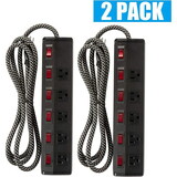 2 Pack Long Power Strip Surge Protector; 6 Metal Power Outlets 2 USB Ports; 6 ft Long Extension Cord W104164630