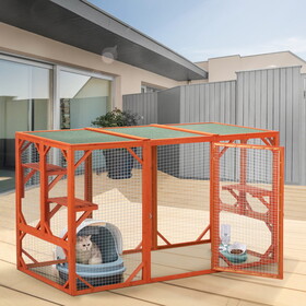Wooden Cat Cage with Green asphalt Roof, Galvanized Wire Mesh W104165129