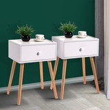 Set of 2 Wood Nightstand with Storage Drawer and Solid Wood Leg, Modern End Table for Living Room Bedroom Home Furniture, White + Brown W104168936
