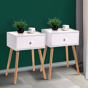 Set of 2 Wood Nightstand with Storage Drawer and Solid Wood Leg, End Table for Living Room Bedroom Home Furniture, White + Brown W104168936