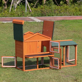Large Wooden Rabbit Hutch Indoor and Outdoor Bunny Cage with a Removable Tray and a Waterproof Roof, Orange Red W104172801