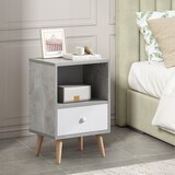 Mid-Century Wood Nightstand Set of 2, Bed Sofa Side Table with Drawer and Shelf, Modern End Table for Living Room Bedroom Office W104178811