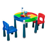 Kids Multi Activity Table & 2 Chairs Set Building Blocks Toy Compatible Storage Table - red & yellow & blue & green W1041N0832