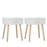 One Set of Nightstand with One Drawer, Bedside Table with Pine Legs, Convenient Cabinet, Indoors, White W1041P163371