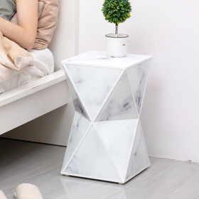 Geometry End Table, Glass Nightstand, Marble Table, White Table for Bedroom Living Room W104340306