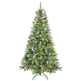 6FT Artificial Green PVC Christmas Tree with Pinecones and Red Berries, Hinged Christmas tree, Metal Stand, Easy to set up, For Home Christmas Holiday Ornaments.