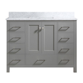 48" W Double Bathroom Vanity in Grey with Carrara Marble Top with White Basins W105943233
